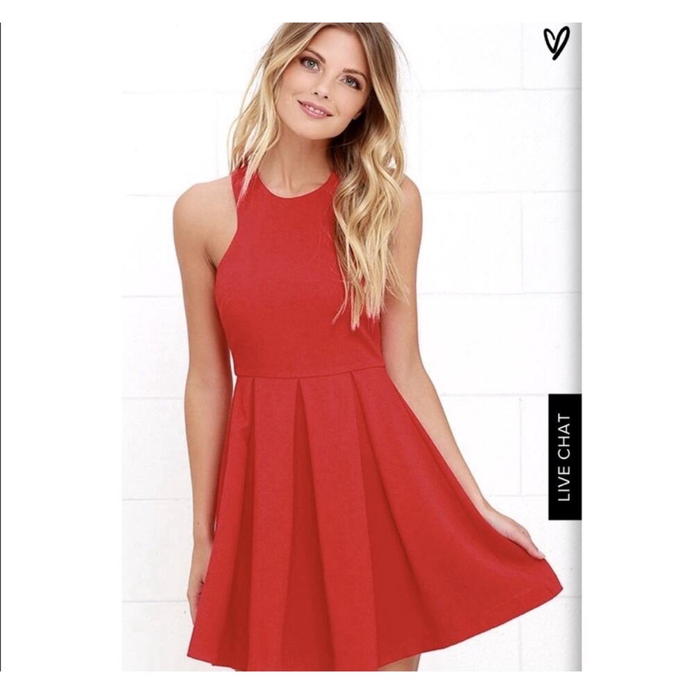 Lulus Red Skater Mini Dress Sleeveless Racerback size L Fit And Flare Siren Glam